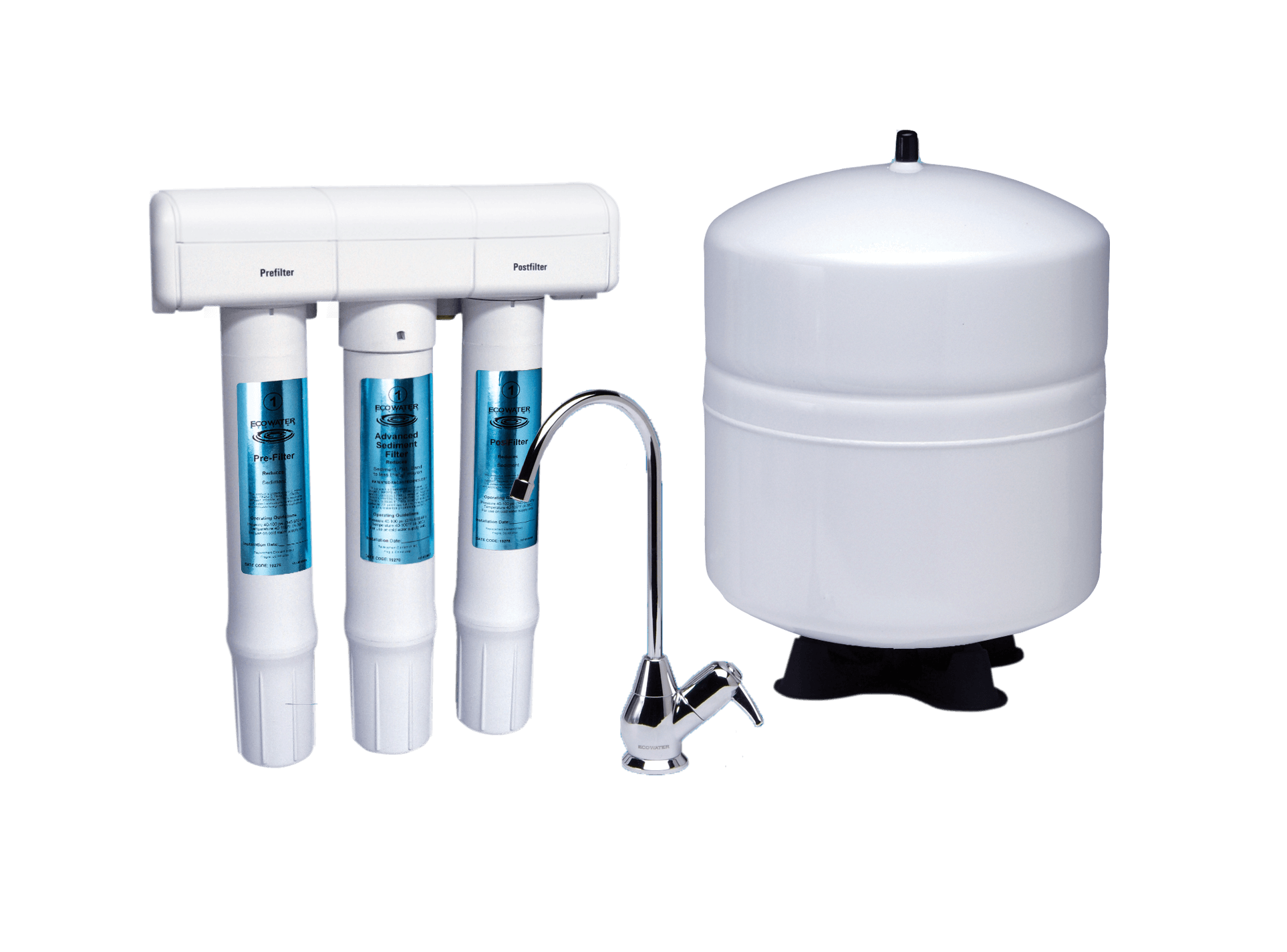 Un osmoseur d'eau ERO 385 blanc avec ses filtres. 